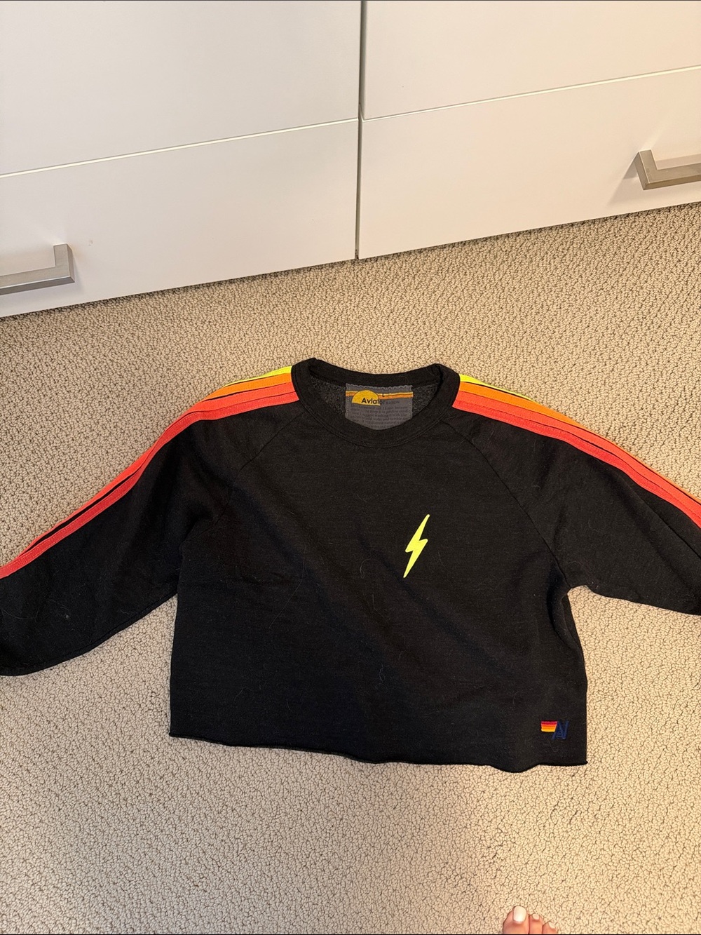 Like New Aviator Nation Womens Black Lightning Cropped Sweatshirt